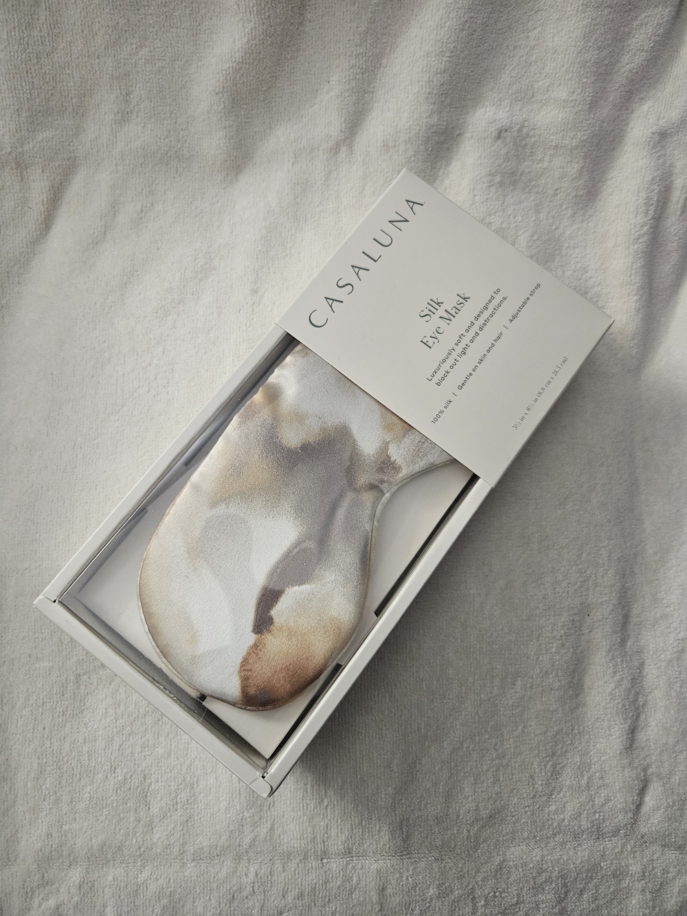 NIB Casaluna 100% Silk Eye Mask Brown Taupe Cream Abstract Marble Sleep Mask